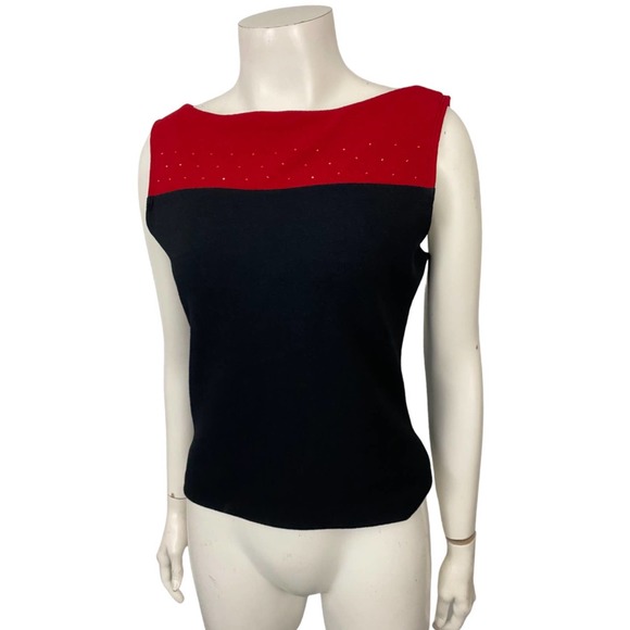 1990s Y2K Colorblock Sleveless Fitted Blouse Gothic Clubwear / Women’s M/L - Picture 3 of 4